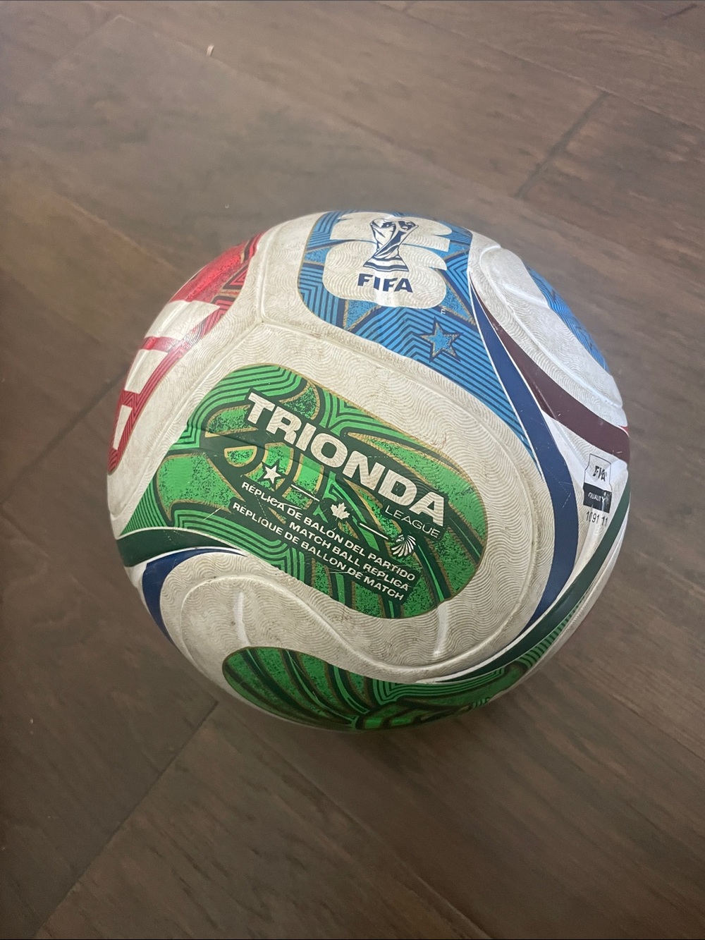 Adidas Trionda FIFA Match Replica Soccer Ball — White, Green, Blue, Red